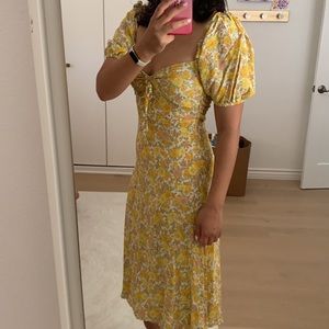 Faithfull the Brand Yellow Floral Midi Dress